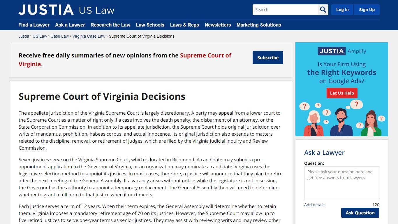 Supreme Court of Virginia Decisions :: Virginia Case Law - Justia Law